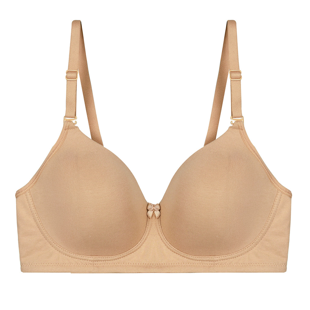 Wirefree Padded Combed Cotton Everyday Comfort Bra - Nude Shade